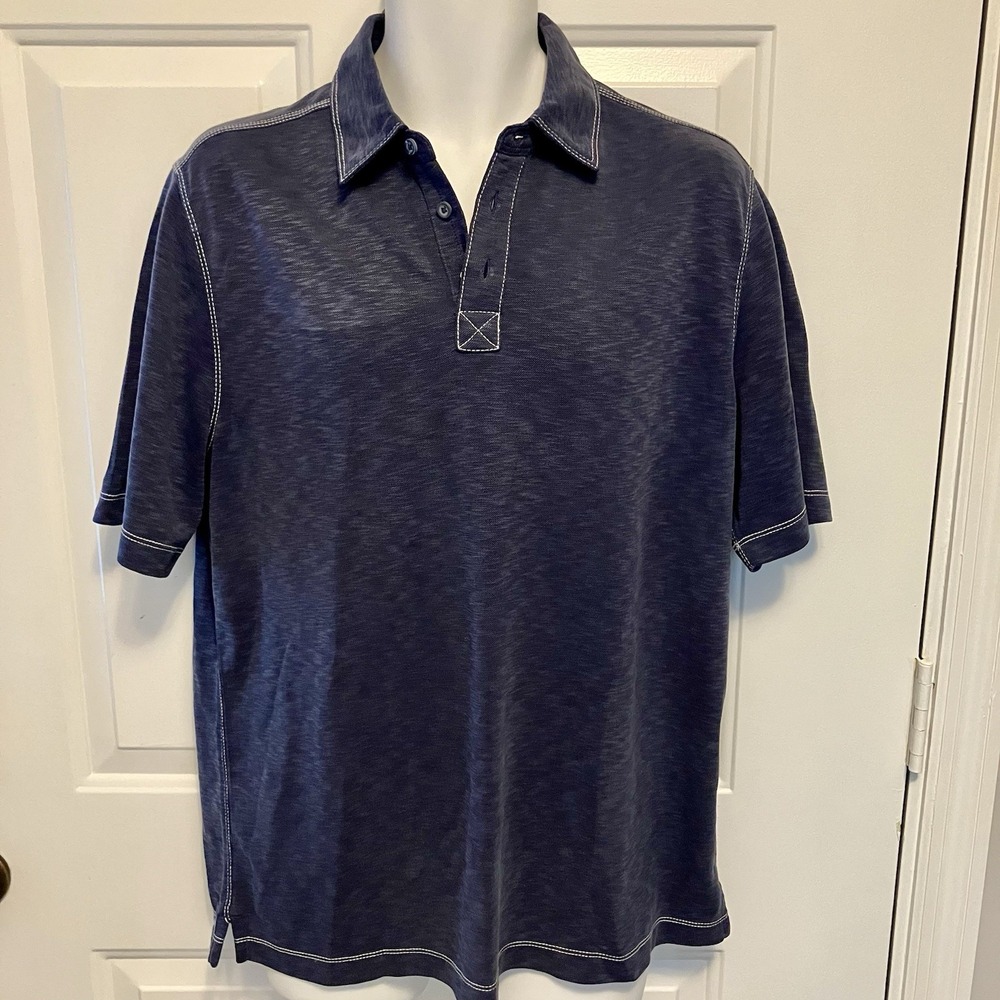 Age of Wisdom Men's Large Navy Blue Knit Short Sleeve Polo Shirt‎ Modal Blend